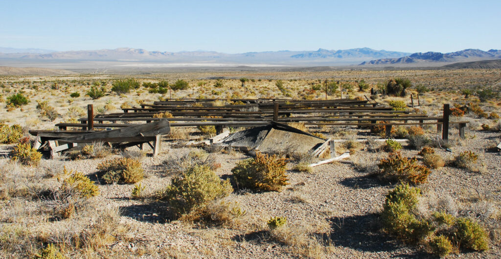 Benches used to watch explosions above Frenchman Flat at the Nevada Test Site