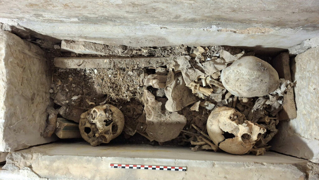 Human remains in the tomb of Francesca Saportella, Royal Monastery of Santa Maria Pedralbes, Barcelona, Spain