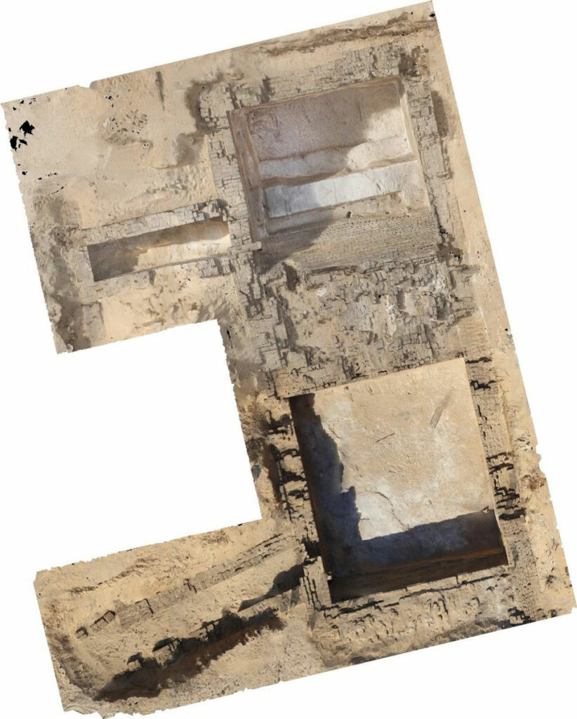 Aerial view of excavated tombs, Gabal El-Teir, Egypt