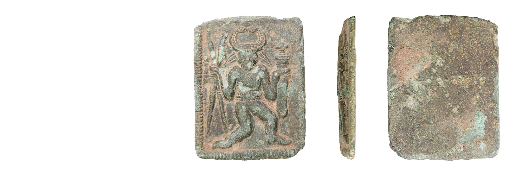 Three views of die stamp