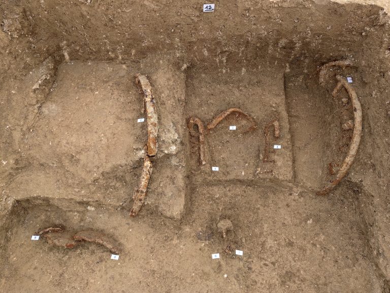 Chariot fragments during excavation, Sirolo, Italy