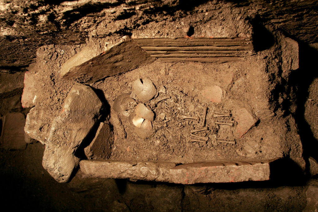 View of grave containing human remains, Ephesus, Turkey