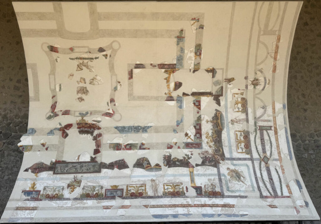 Curved support for ceiling fresco fragments