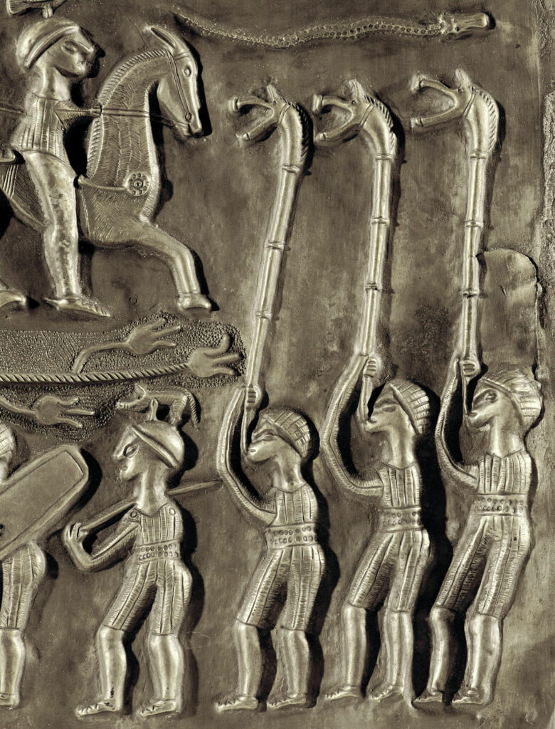 Carnyx players depicted on a silver cauldron