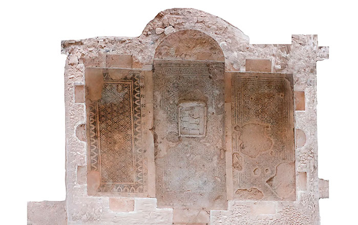 Photogrammetric model of the Fuente Álamo library showing the apse, rectangular and semicircular niches, and adjoining anterooms