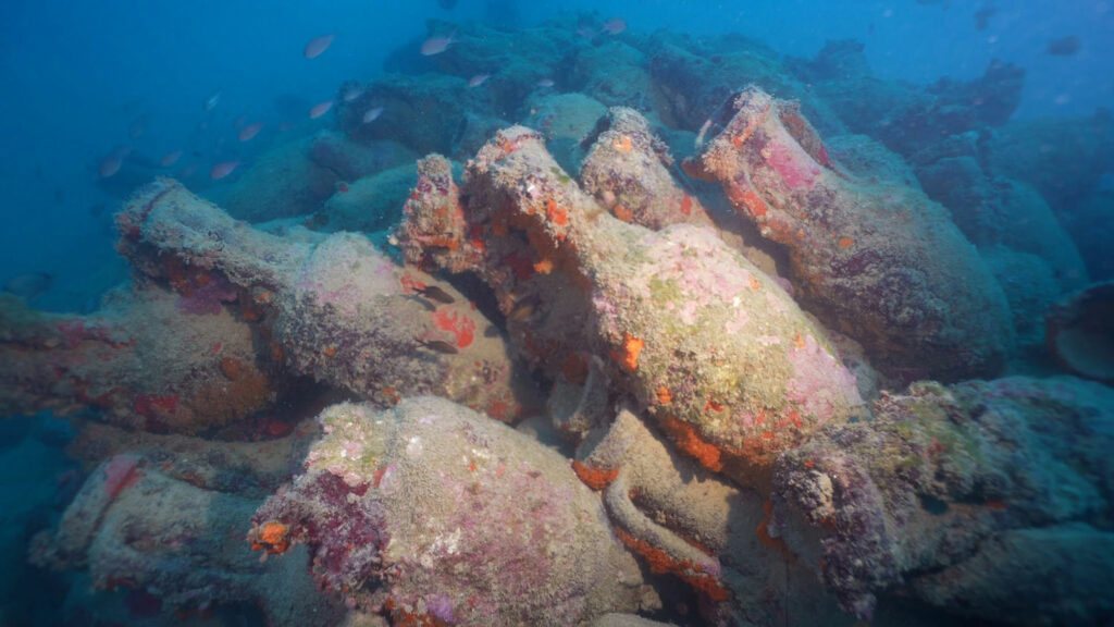 Amphoras on a Roman shipwreck off the coast of Mazara del Vallo, Sicily