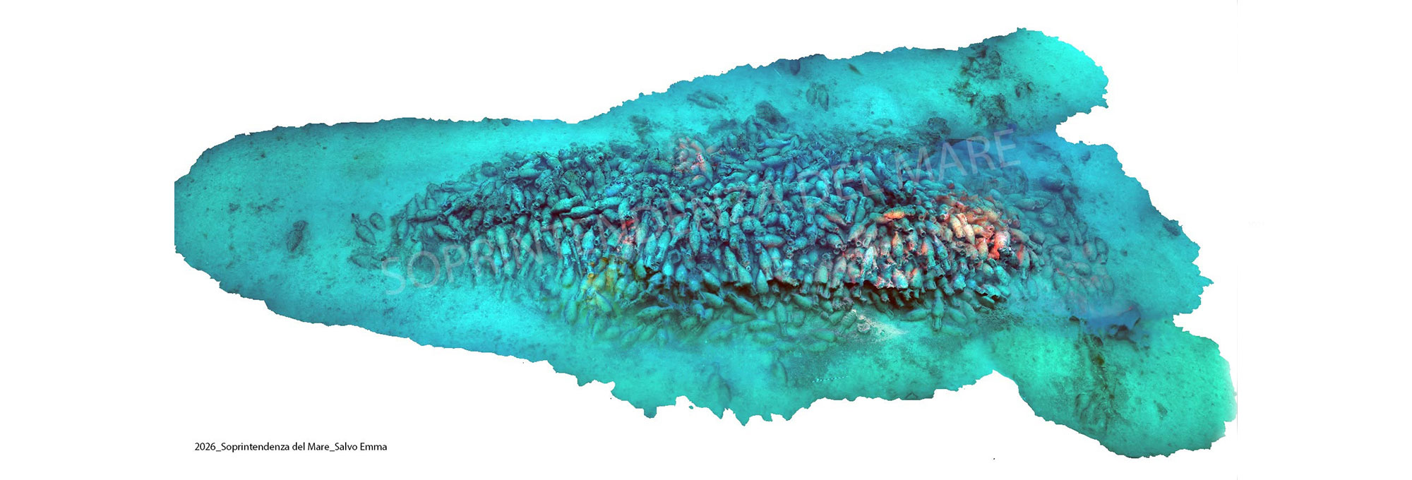 Photogrammetric plan of a Roman shipwreck laden with amphoras off the coast of Mazara del Vallo, Sicily