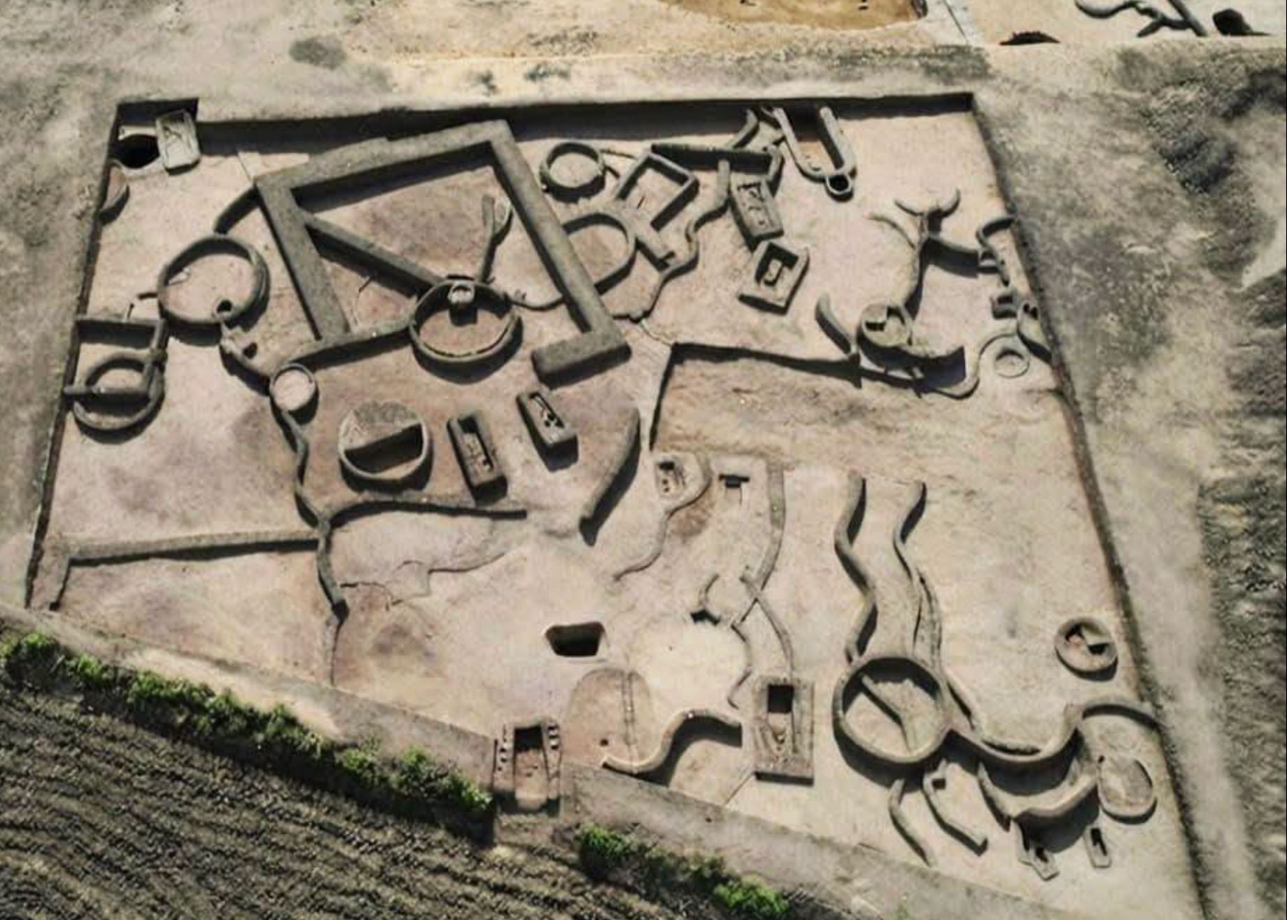 Aerial view of Kom El-Khelgan necropolis, Egypt