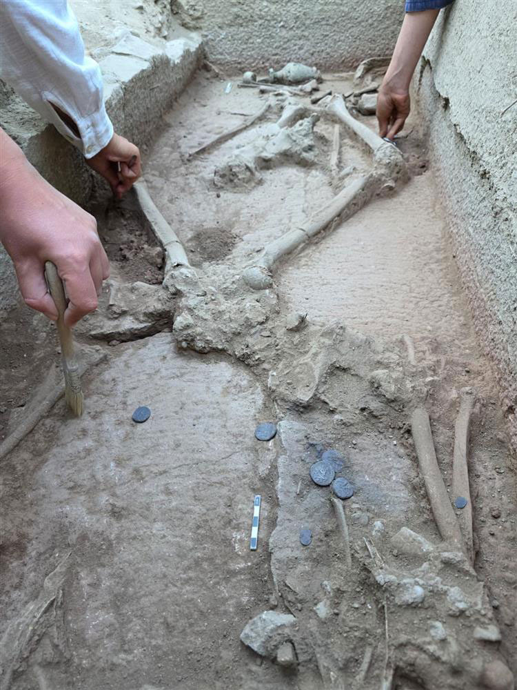 Coins found in a grave in Aspendos, Turkey