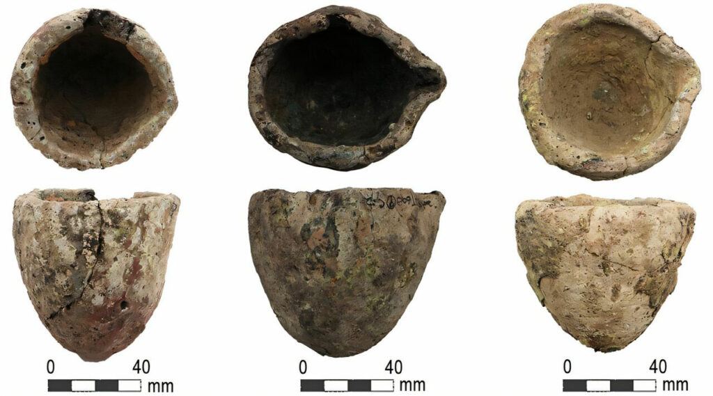 Ceramic crucibles with brass residues