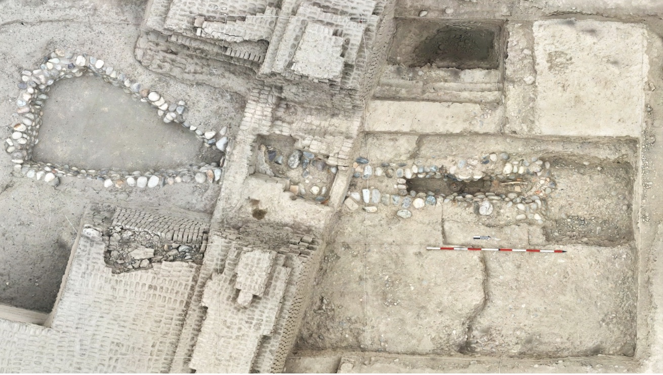 Aerial view of excavations at Huaca Pucllana, Lima, Peru