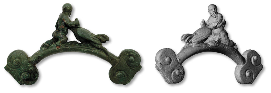 Bronze ring fragment, 3.5 inches by 1.25 inches (left), and 3D scan of ring fragment (right)