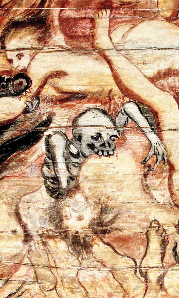 Mural depicting corpse biting human, Haukipudas, Finland