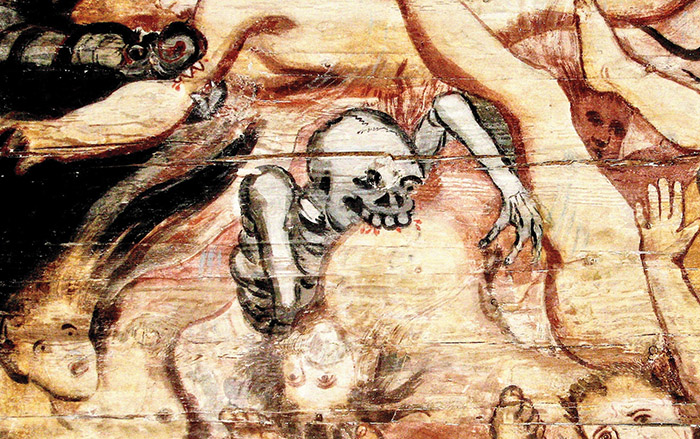 Mural depicting corpse biting human, Haukipudas, Finland