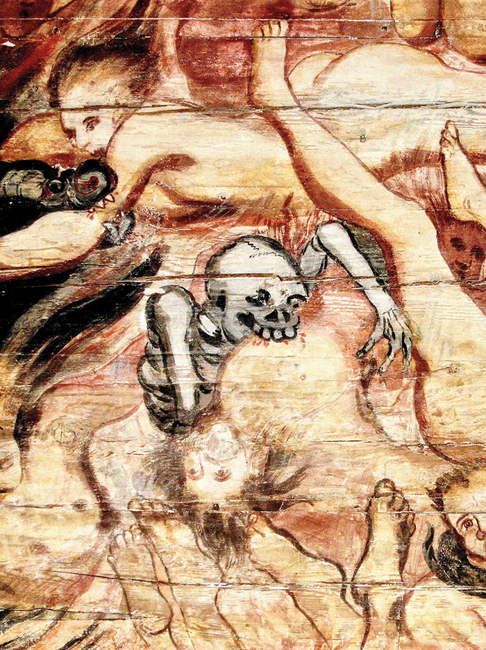 Mural depicting corpse biting human, Haukipudas, Finland