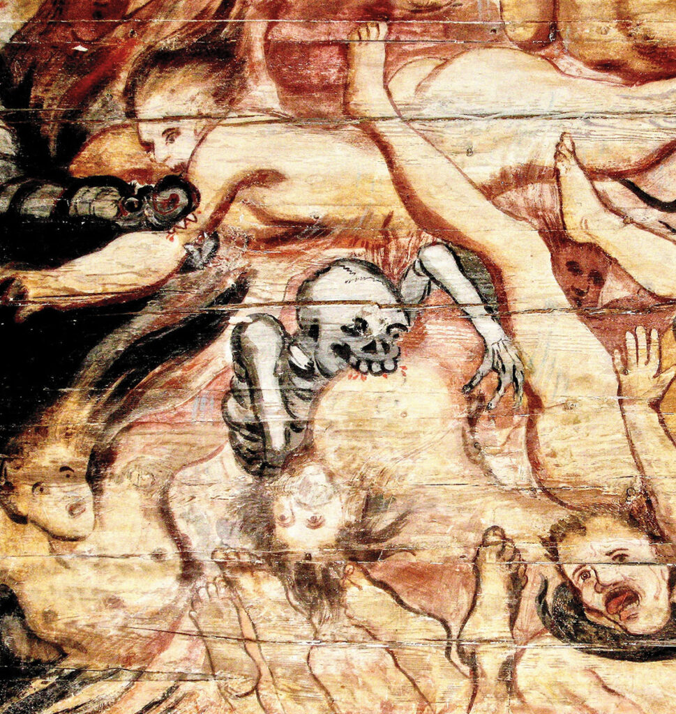 Mural depicting corpse biting human, Haukipudas, Finland