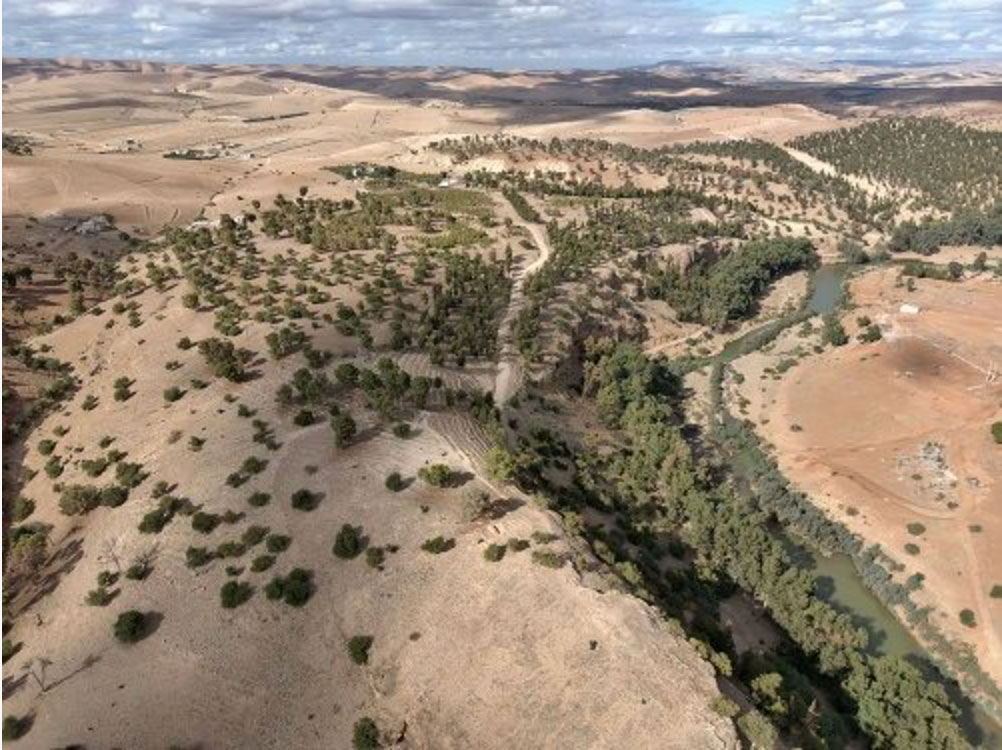 Aerial photo of Oued Beht, Morocco, taken by drone
