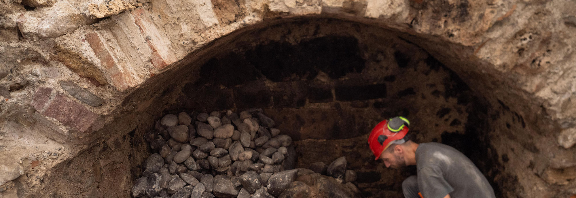 Excavation of medieval heating system from Gnadental Monastery, Basel, Switzerland