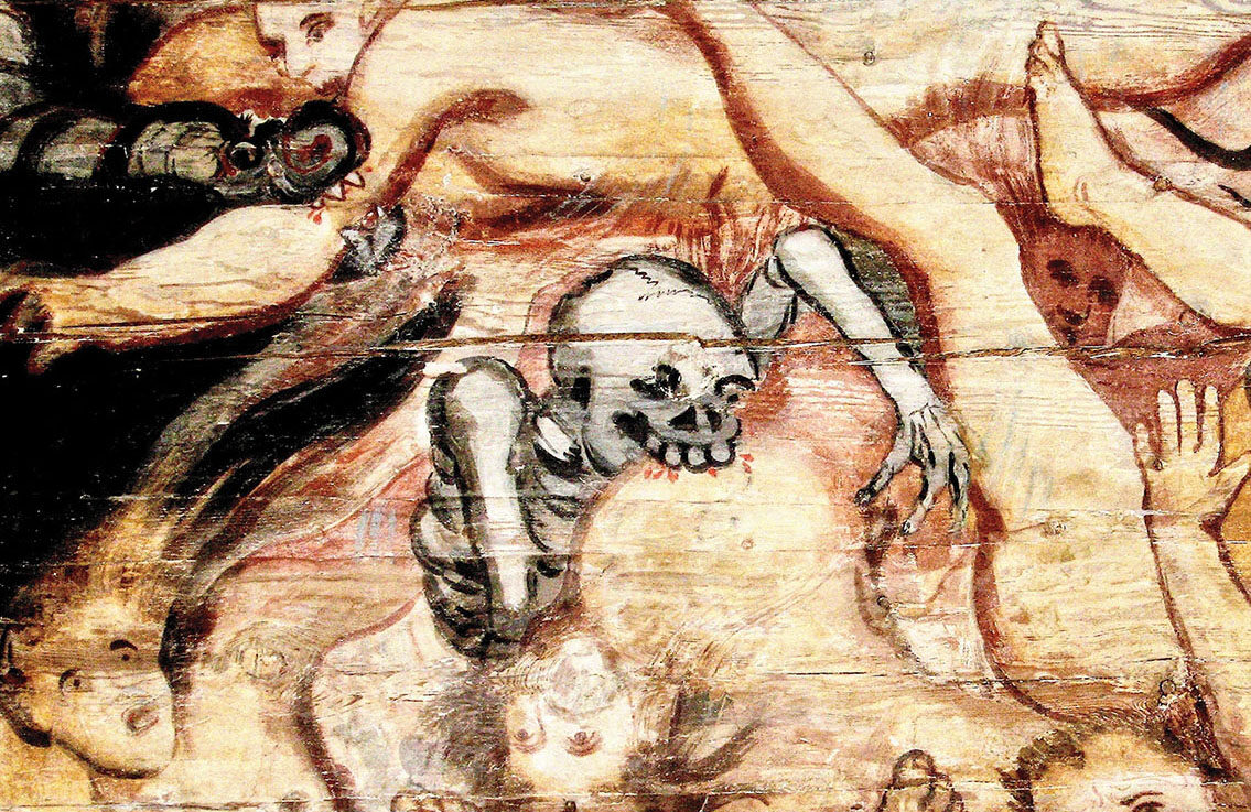 Mural depicting corpse biting human, Haukipudas, Finland