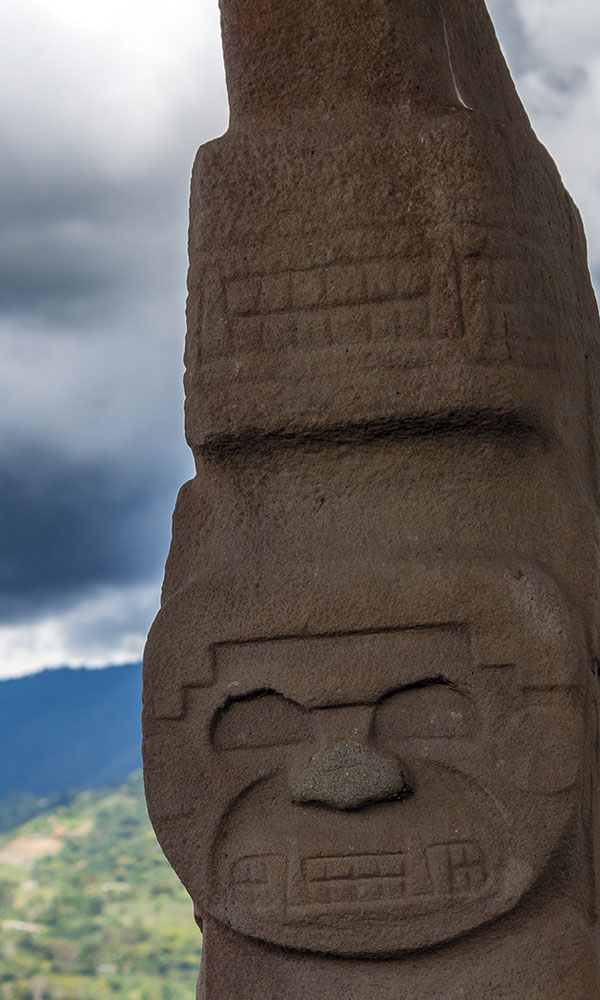 Statue of hybrid human-reptile figure, San Agustin Archaeological Park, Colombia