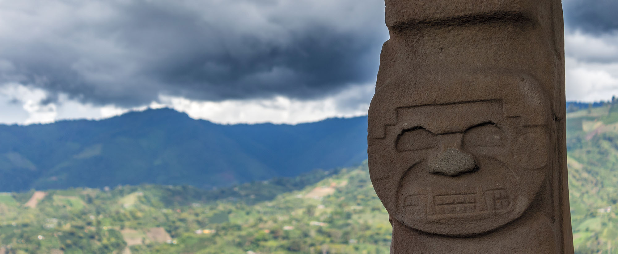 Statue of hybrid human-reptile figure, San Agustin Archaeological Park, Colombia