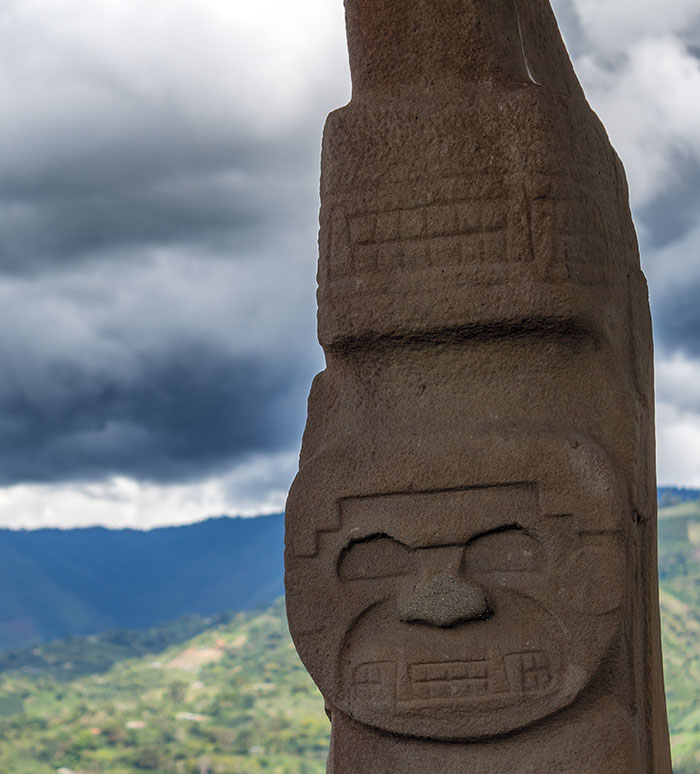 Statue of hybrid human-reptile figure, San Agustin Archaeological Park, Colombia