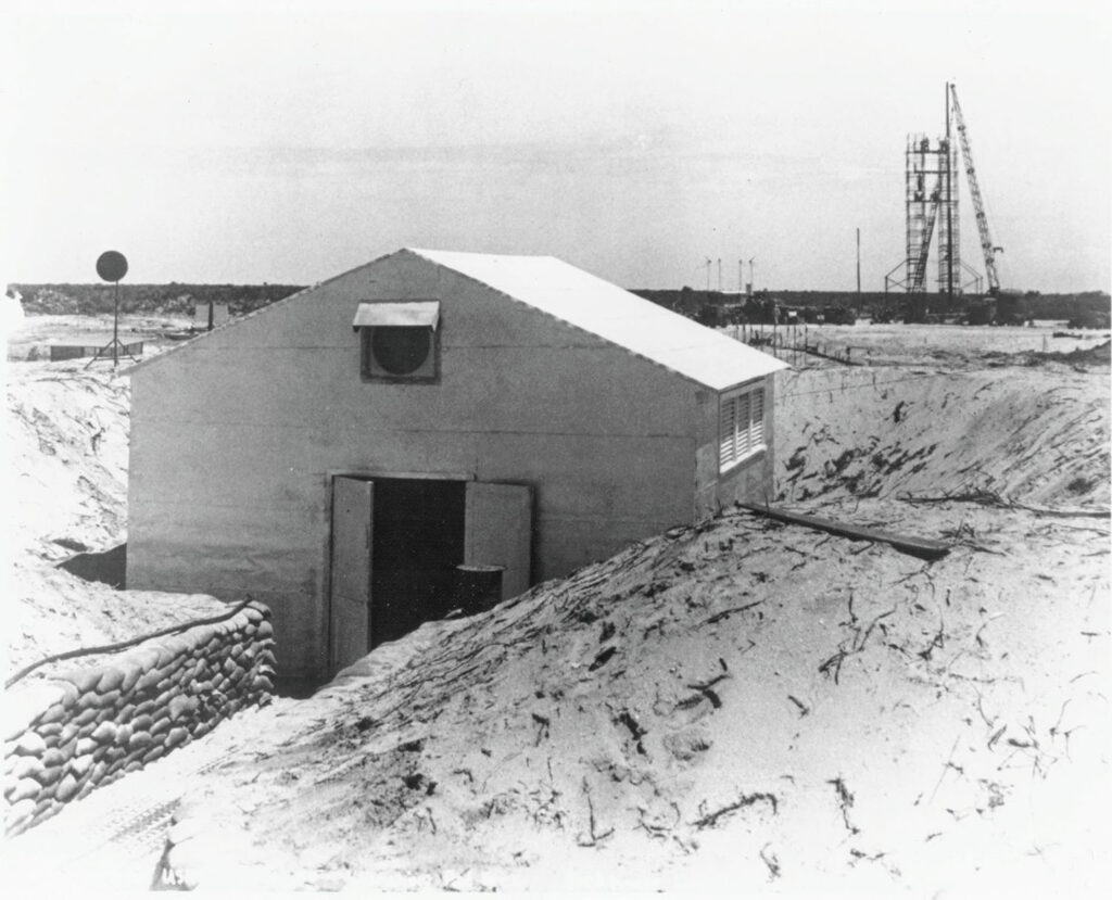 The first control bunker, or blockhouse, from which technicians initiated the launch of the Bumper rocket at Cape Canaveral