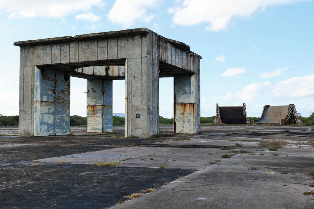 The launch pedestal of LC-34 supported the enormous Saturn IB rockets of the Apollo program during the 1960s.