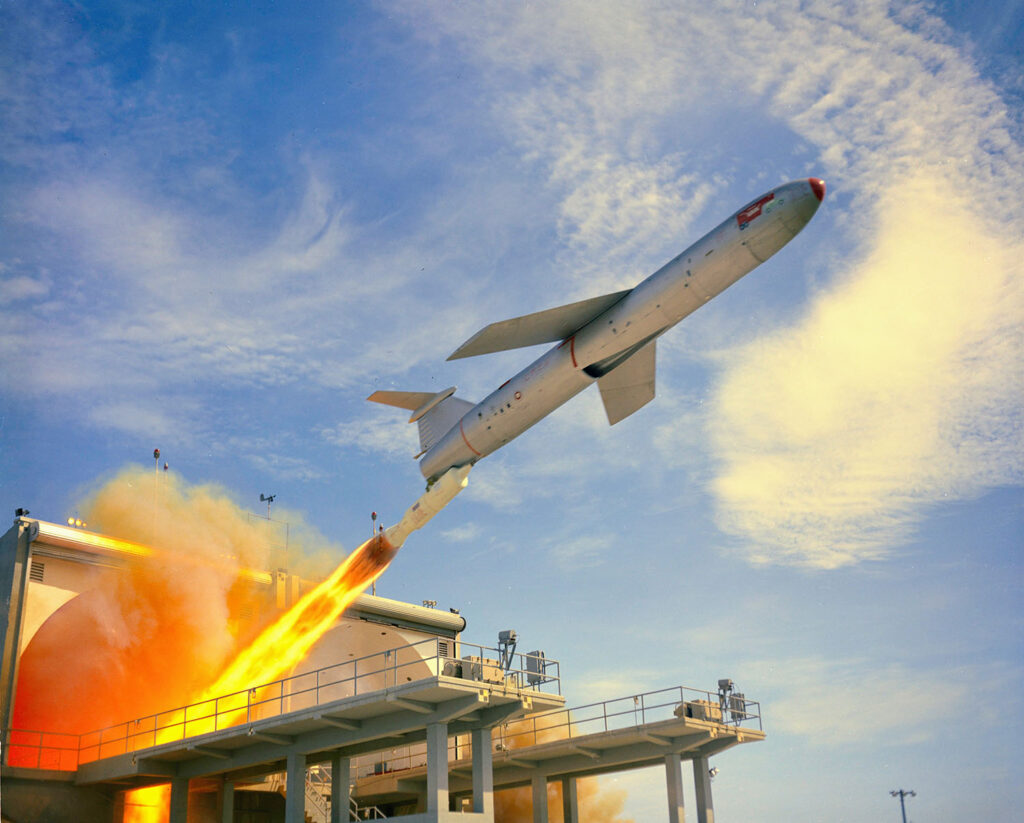 Mace tactical cruise missiles barreled at an angle out of cylindrical chambers at Cape Canaveral