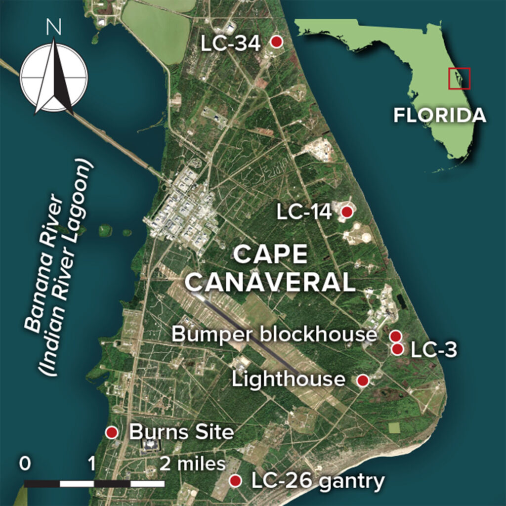 Cape Canaveral map showing archaeological sites