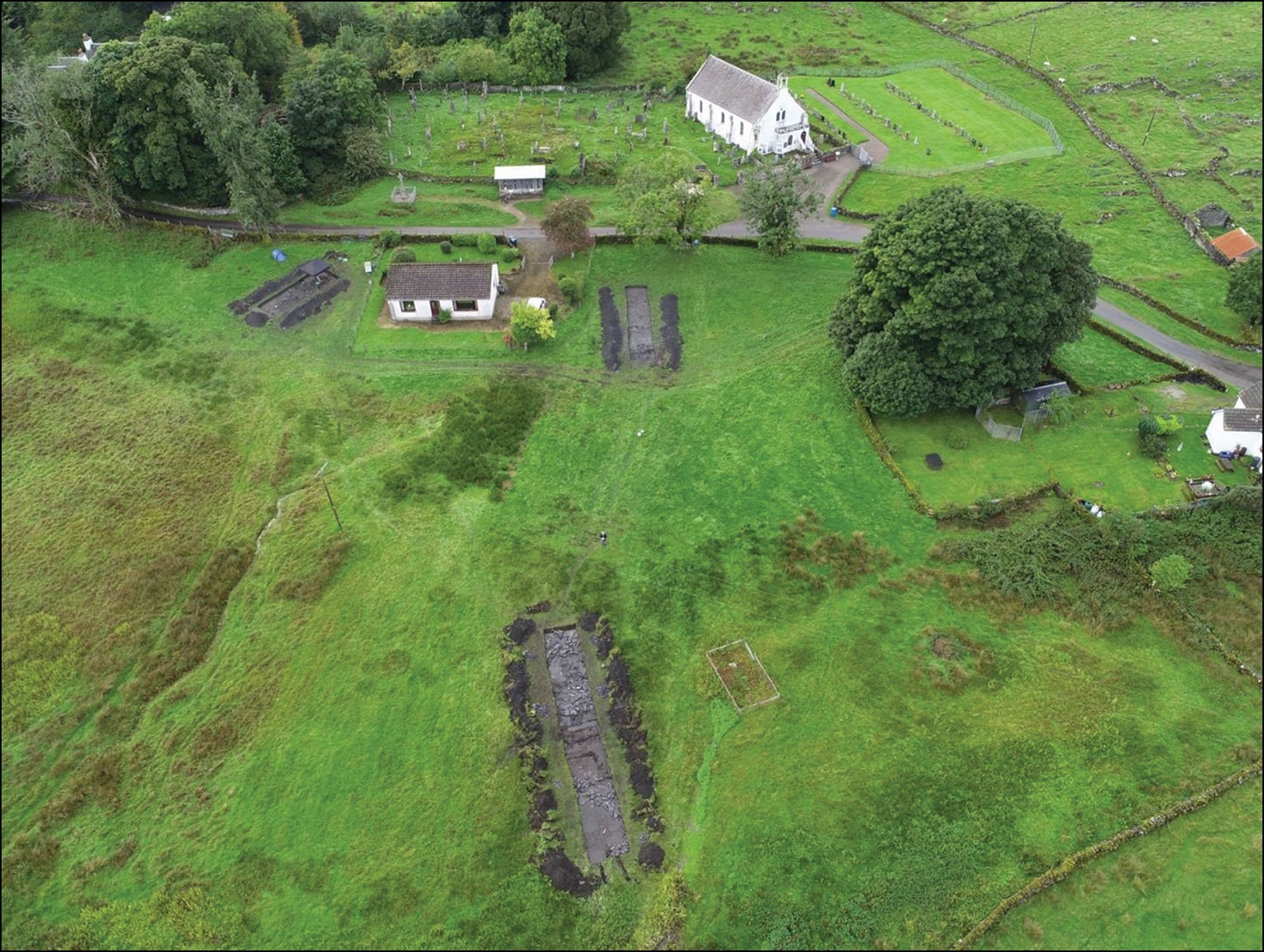 Aerial photo of excavations at Lios Mor, Scotland