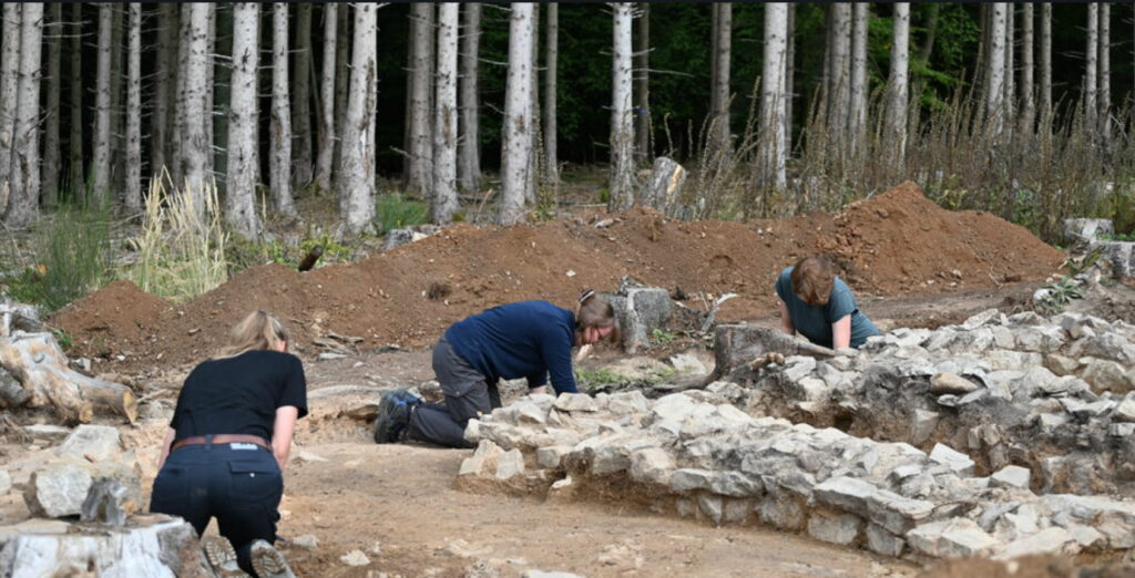 Excavation of a temple at the site of Kapersburg Roman fort, Germany