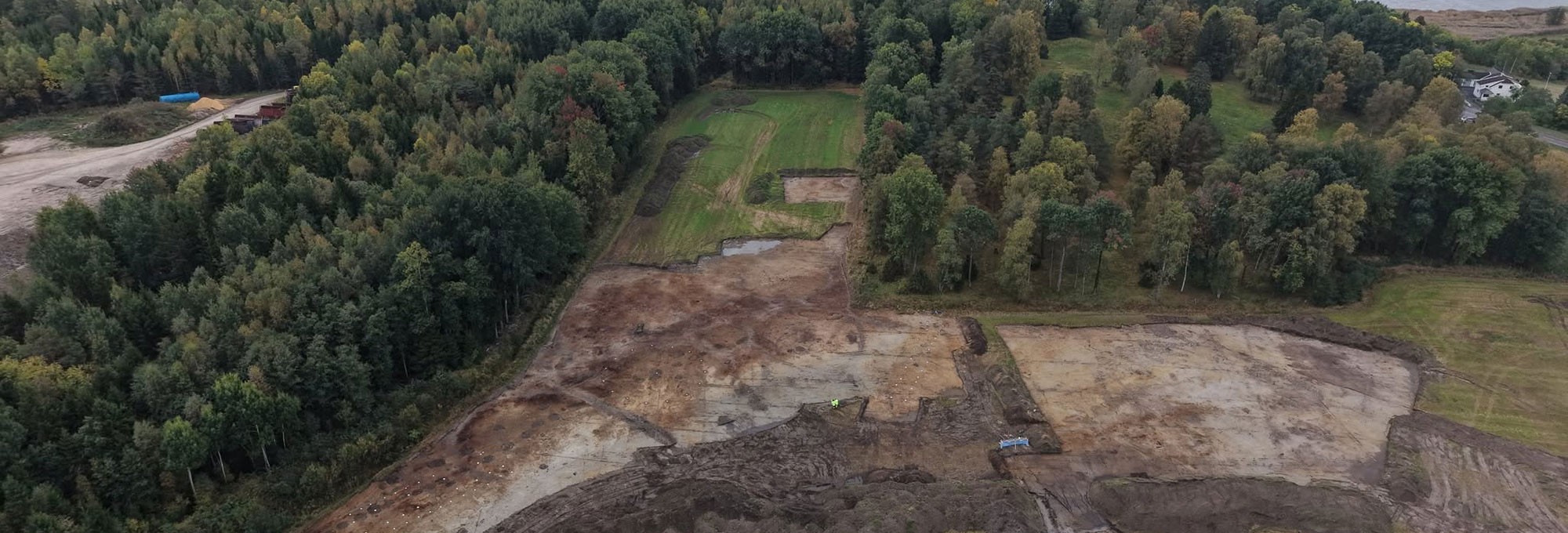 Overhead view of excavation of stone circles, Hunn, Norway
