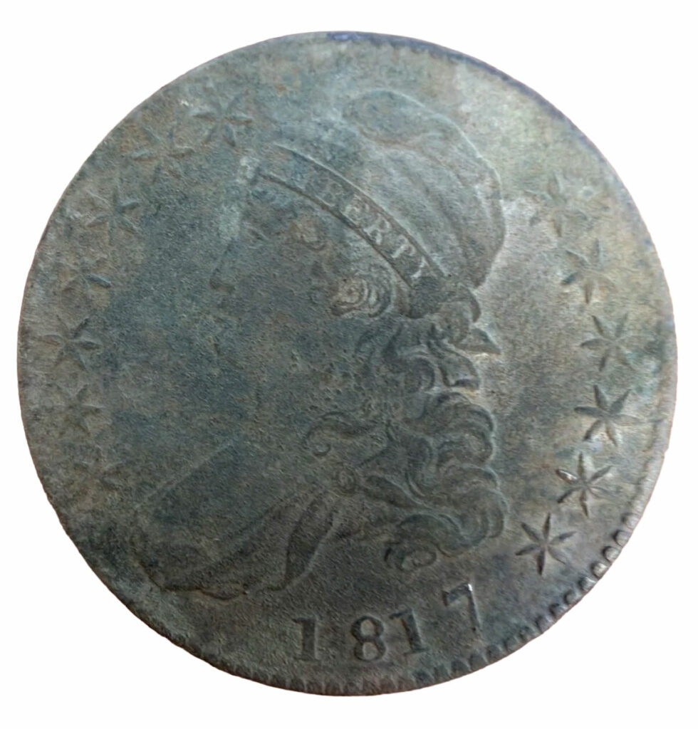 Coin dated to 1817 with profile image of personification of Liberty