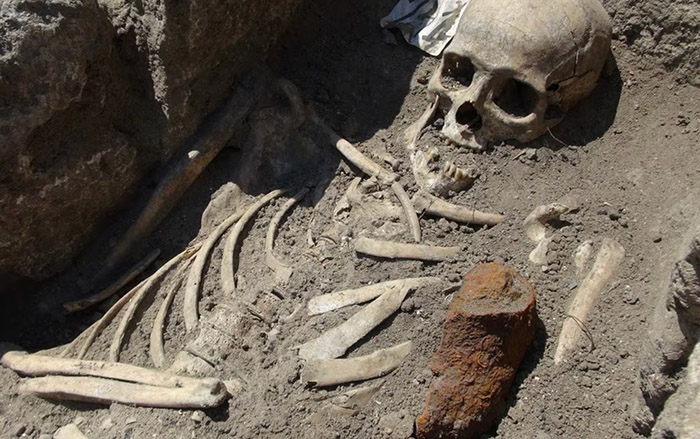 Skeleton pinned with metal object, Sozopol, Bulgaria