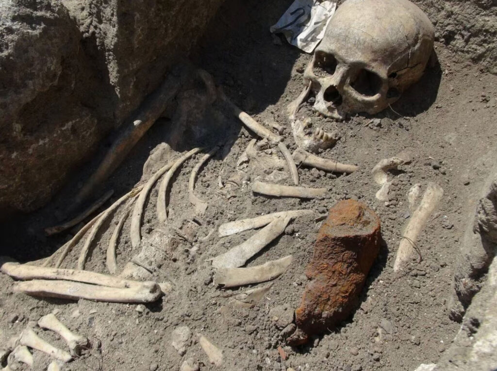 Skeleton pinned with metal object, Sozopol, Bulgaria